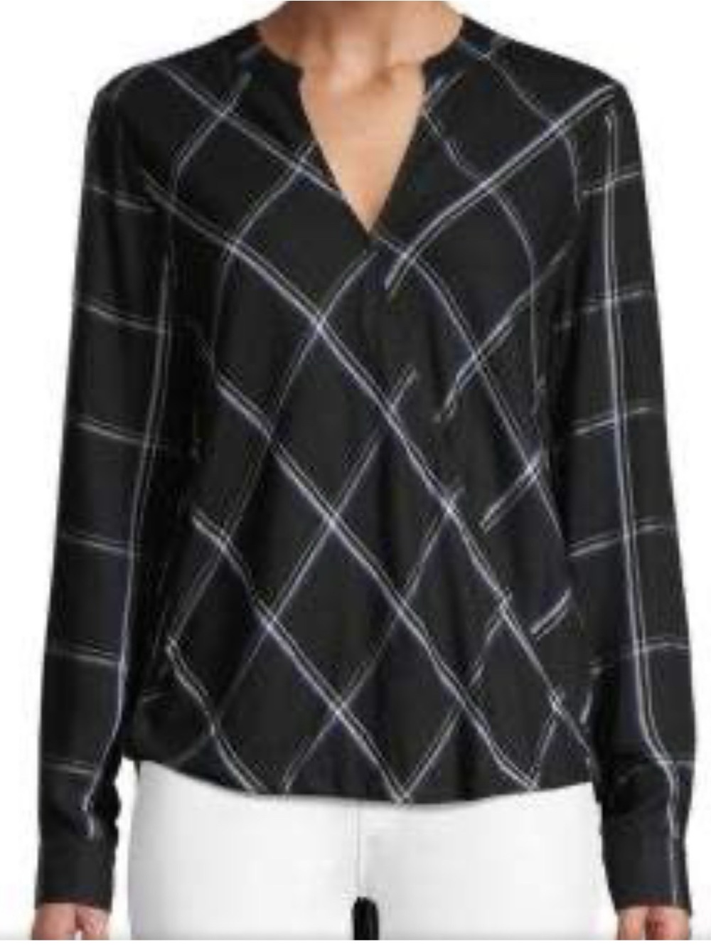 Pure Navy Plaid Faux Wrap Top - medium